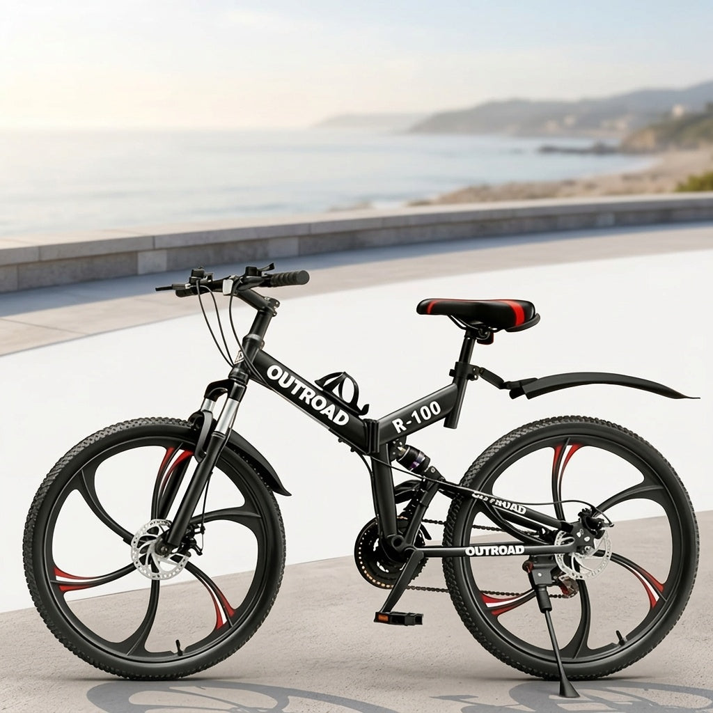 26 Inch Adult Folding Bikes/Mountain Bikes, 21 Speeds Mountain Bicycles with Full Suspension, Dual Disc Brake, High Carbon Steel Frame, Foldable Bike for Men/Women