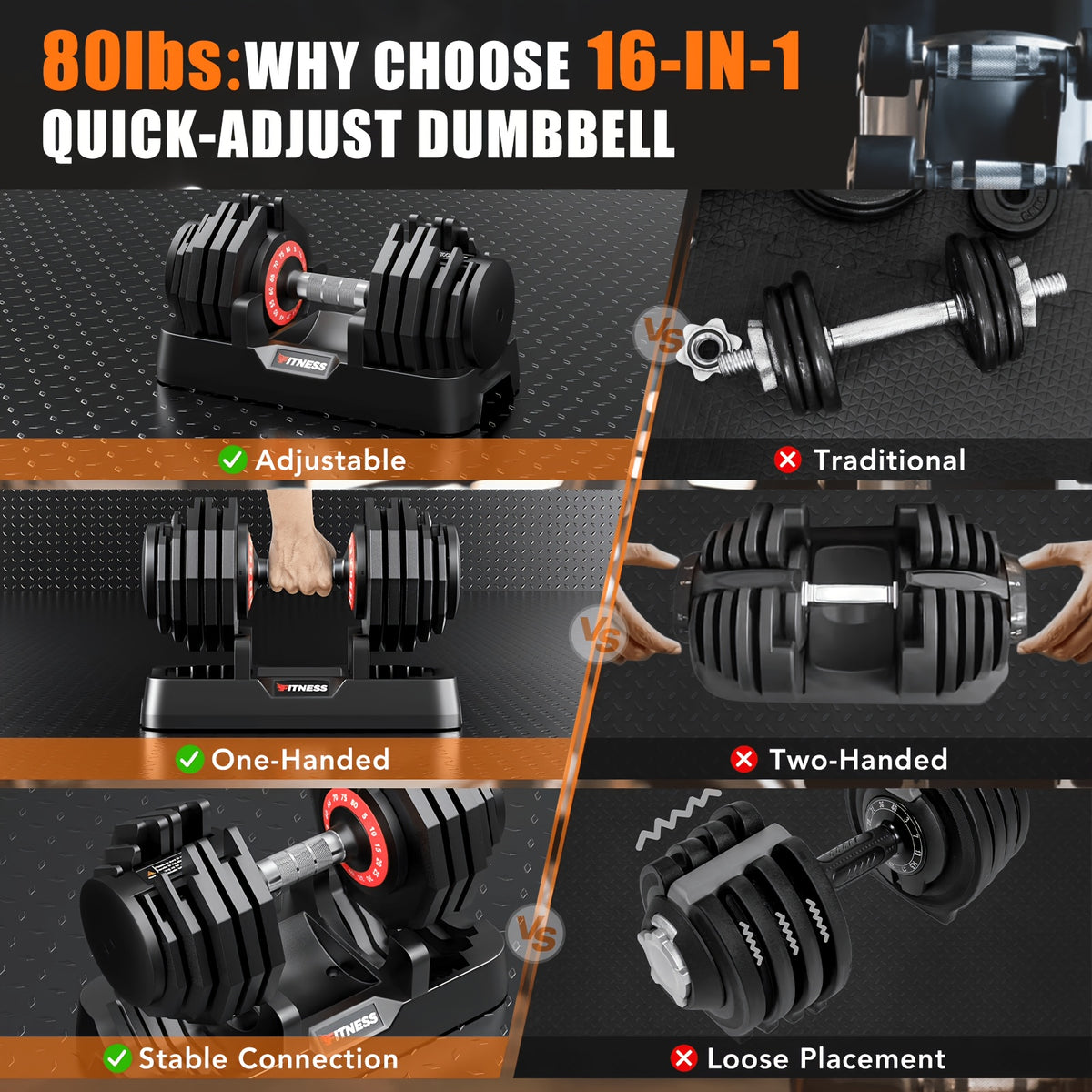 80/55LBS Adjustable Dumbbell with Base (1pc/2pcs), Non-Slip Textured Handle, 1 Second Weight Adjustment, Octagonal Design, Suitable for Home Gym Exercise, Strength Training Equipment, Suitable for Men/Women