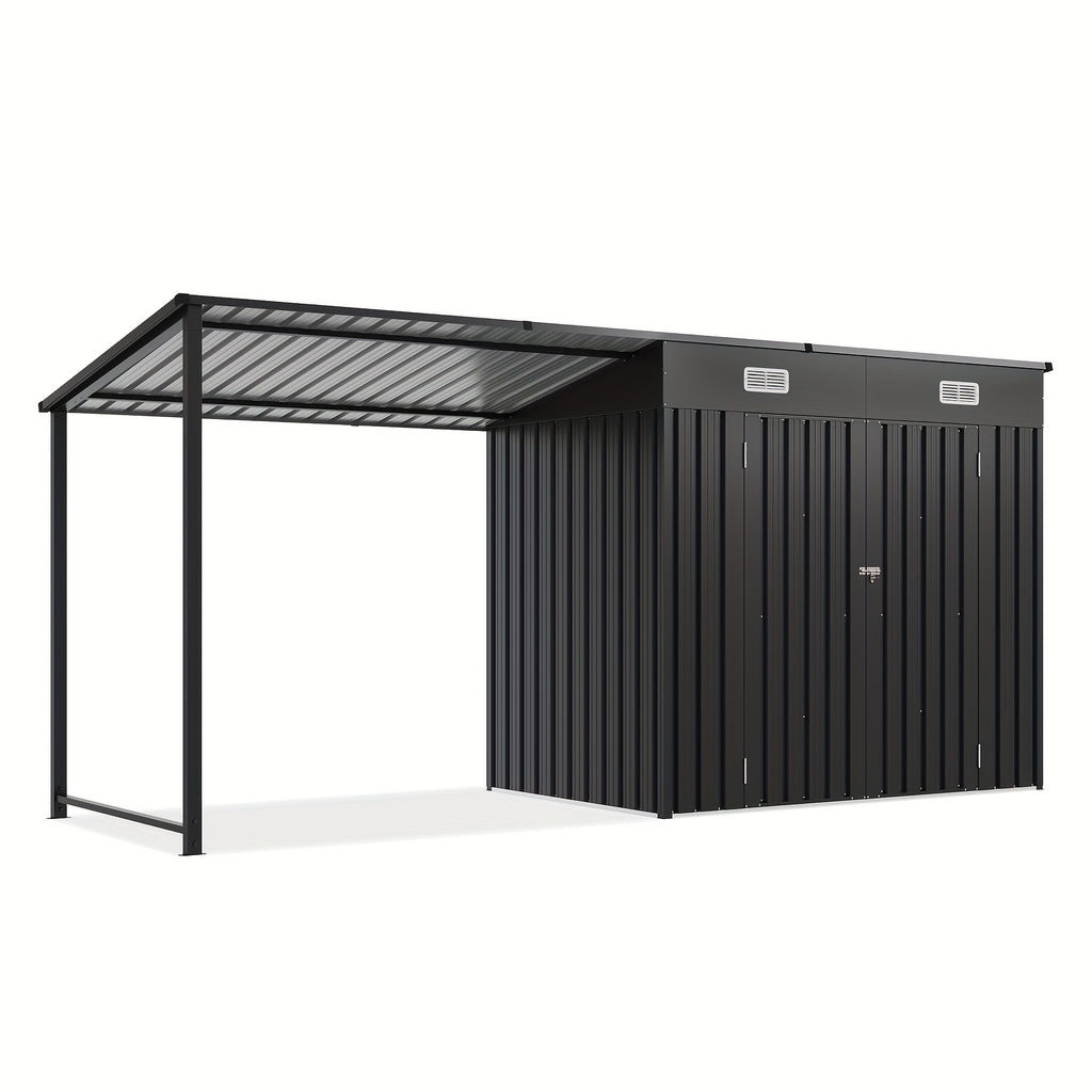6x4/5x3/8x6ft Outdoor Storage Shed & Hardtop Gazebo Combo, 2-in-1 Outdoor Combo, Metal Lean to Shed with Open-Sided Pergola, Durable Garden Tool Shed for Patio, Backyard, Deck..
