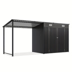 6x4/5x3/8x6ft Outdoor Storage Shed & Hardtop Gazebo Combo, 2-in-1 Outdoor Combo, Metal Lean to Shed with Open-Sided Pergola, Durable Garden Tool Shed for Patio, Backyard, Deck..