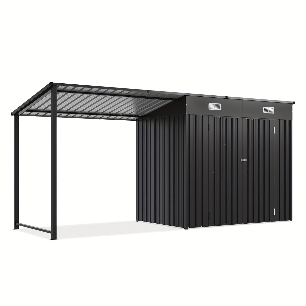 6x4/5x3/8x6ft Outdoor Storage Shed & Hardtop Gazebo Combo, 2-in-1 Outdoor Combo, Metal Lean to Shed with Open-Sided Pergola, Durable Garden Tool Shed for Patio, Backyard, Deck..
