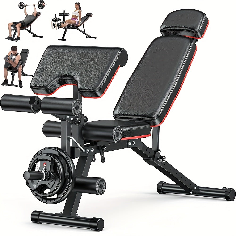 Adjustable Weight Bench Set for Full-Body Strength Training with Squat Rack and Leg Developer