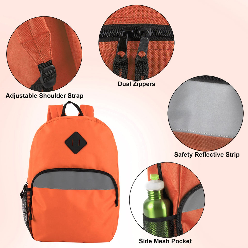 Trailmaker (24 Pack) 17" Backpack – Reflective School Backpack with Padded Straps, Water Bottle Pockets for Kids & Adults, School Travel Camp