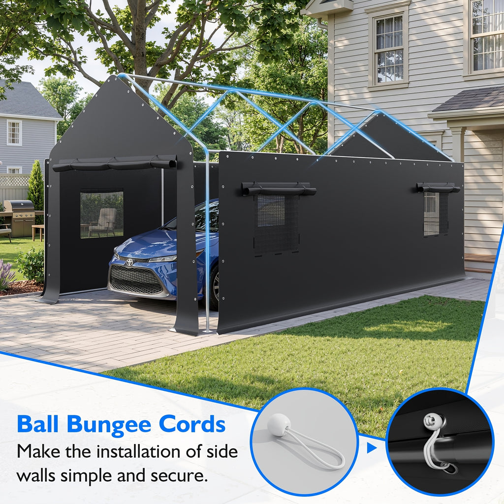 12X20 FT Heavy Duty Carport Canopy with Enhanced Base & Side-Opening Door, Portable Garage for Cars, Trucks, And Boats, Black