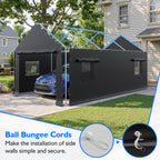 12X20 FT Heavy Duty Carport Canopy with Enhanced Base & Side-Opening Door, Portable Garage for Cars, Trucks, And Boats, Black