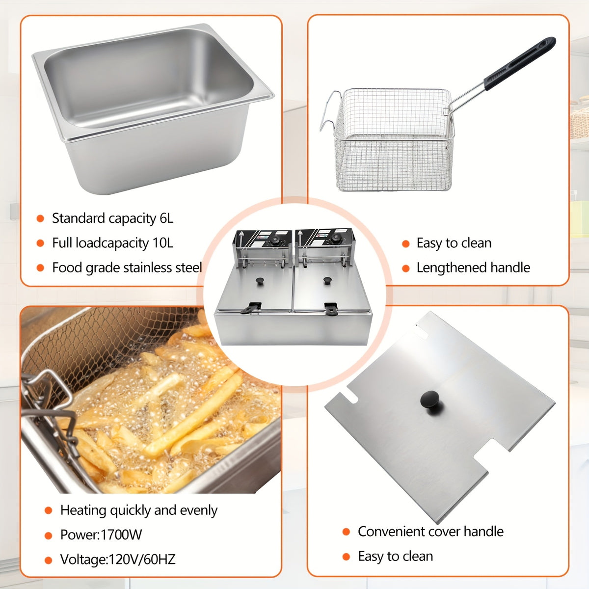 3.17gal Commercial Electric Deep Fryer, Stainless Steel Countertop Electric Fryers with Removable Tank and Lid