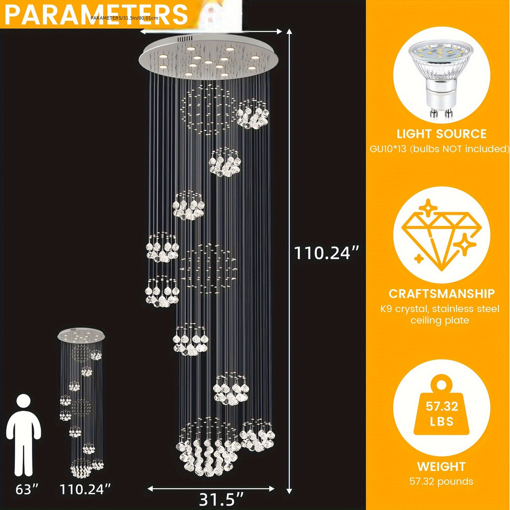 Modern LED Crystal Chandelier for Height Ceiling 2 Story Foyer Lighting 13-Light Flush Mount Foyer Lighting
