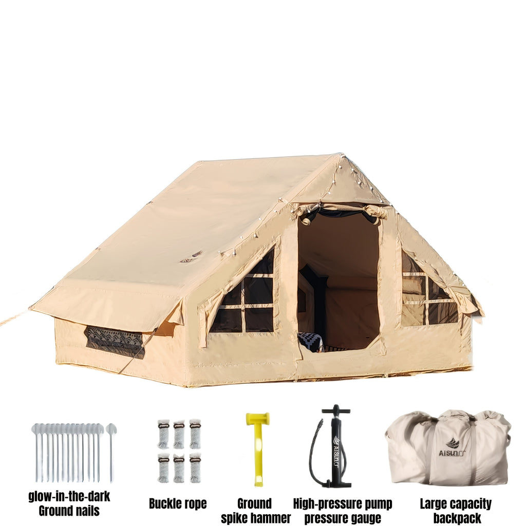 AISUNSS Inflatable Camping Tent for 4-6 Person, Easy Setup High Quality Outdoor Oxford Tents with Pump, Self-Supporting Structure Inflatable House Tent, Cabin Tent with Mesh Windows & Doors