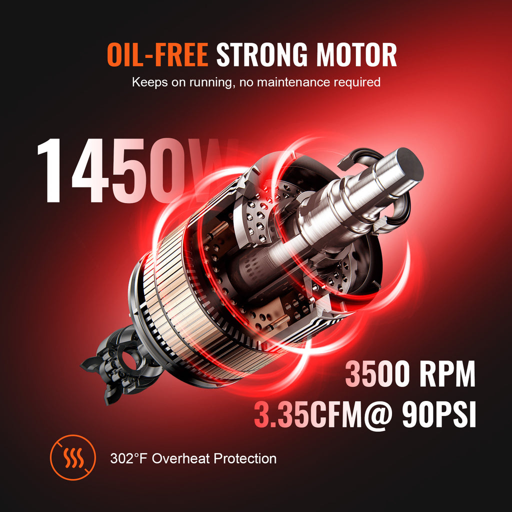 VEVOR 6.3 Gallon Air Compressor, 2 HP 3.35 CFM90PSI Oil Free Air Compressor Tank & Max. 116PSI Pressure, 70 dB Ultra Quiet Compressor for Auto Repair, Tire Inflation, Spray Painting, Woodwork Nailing
