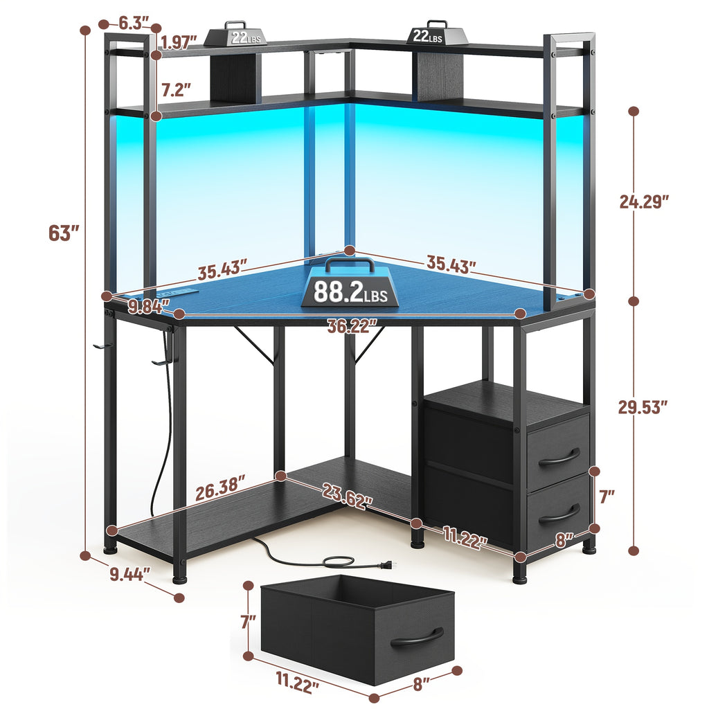 Computer Desk with Hooks And Storage, Ample Storage Space, Suitable for Various Space Uses