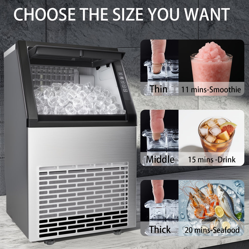 100/120 Lbs/24H Commercial Ice Maker, 48 Cubes/11mins, 33 Lbs Ice Storage Capacity, Counter Ice Maker Self Cleaning, 24 Hour Timer Stainless Steel Under Counter/Freestanding Ice Maker Machine