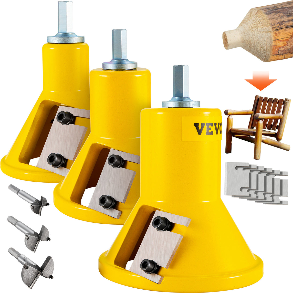 VEVOR Tenon Cutter, 1"/25.4mm & 1.5"/38mm & 2"/50.8mm, Premium Aluminum & Steel Log Furniture Cutter, with Dual Straight Blades & Button Screws Home Master Kit, Commercial Starters Tool for Home D