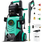 2025 Upgraded Electric Pressure Washer, IPX5 with Adjustable Touch Screen, IPX5 5000 PSI 3.3 GPM, 8 Power Settings, Suitable for Car, Yard, and Floor Cleaning, with 4 Nozzles, 23ft Hose, 16ft Power Cord, Detergent Bucket