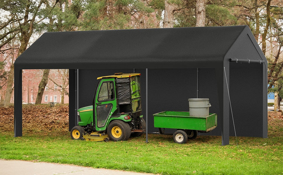 Carport 10X20 Ft Canopy Steel Canopy Storage Shed, Portable Garage Party Tent, Portable Garage with Removable Sidewalls And Doors All-Season Tarp for Carport, Parties, Weddings