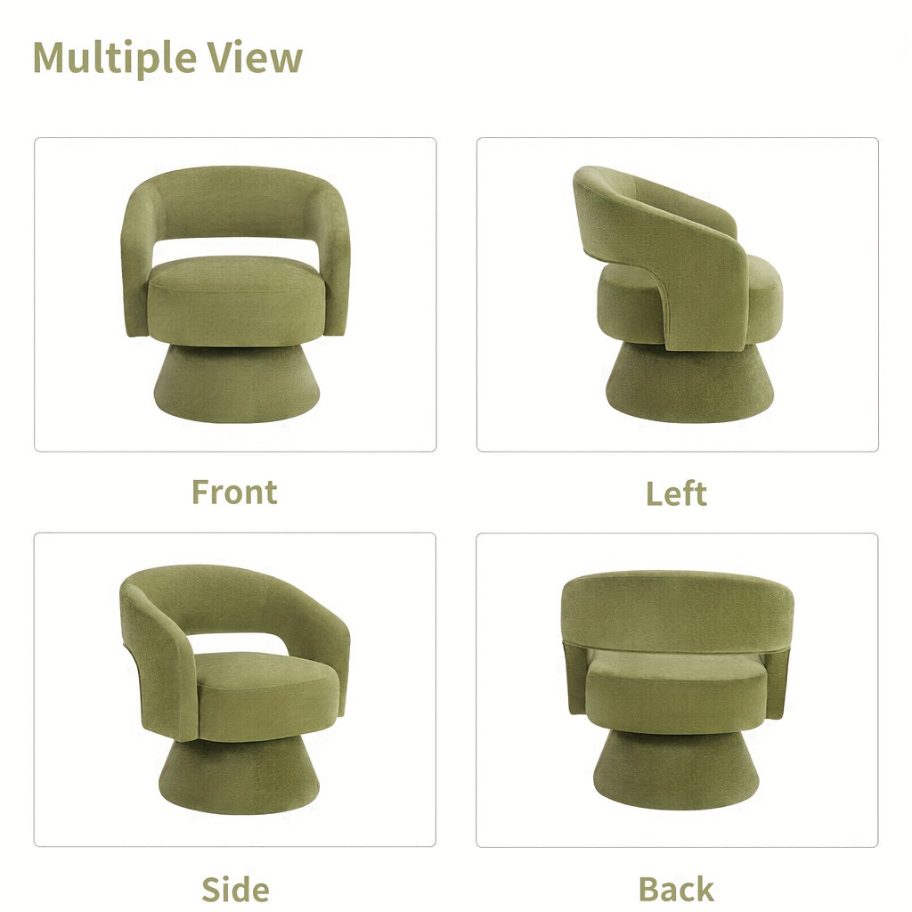 Household Furniture: Modern Green 360-Degree Swivel Accent Chair - Barrel-Shaped Lounge ArmchairFeatures: Soft Material, Easy-to-clean SurfaceApplicable Scenarios: Living Room, Bedroom And Reading Nook.CS059