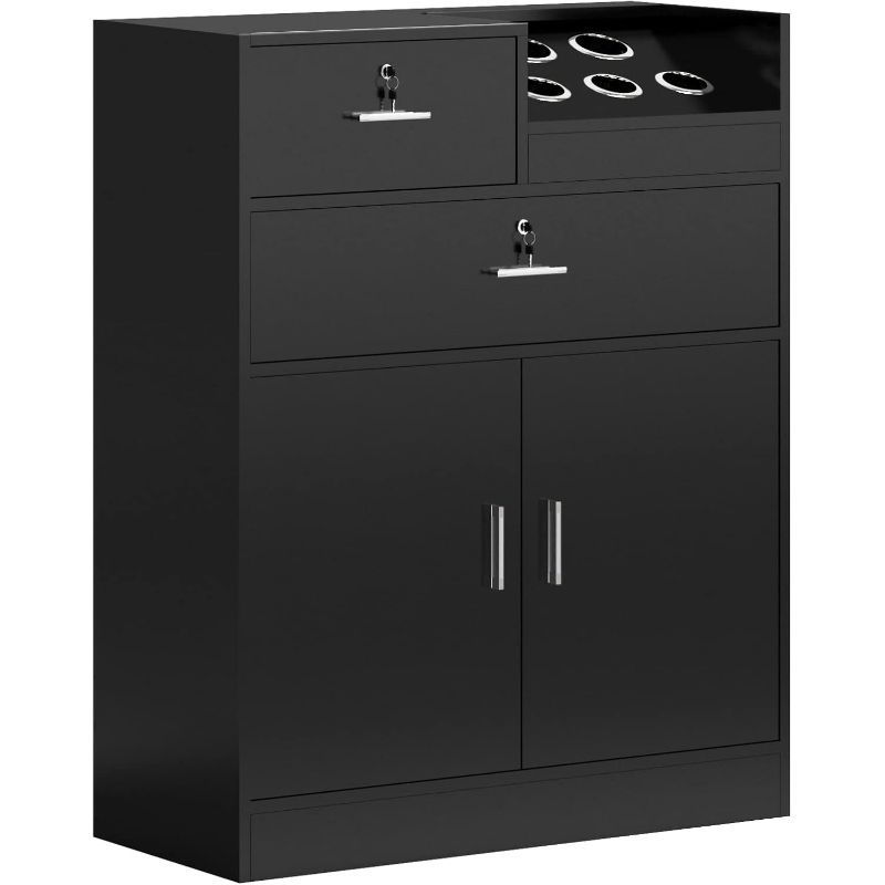 [Salon Storage Station Locker] 5 Hair Dryer Holders OmySalon Salon Storage Station Locker - Locking Drawer Beauty Barber Salon Styling Station Organizer Equipment for Hair Stylist, Two Drawers, One Storage Unit
