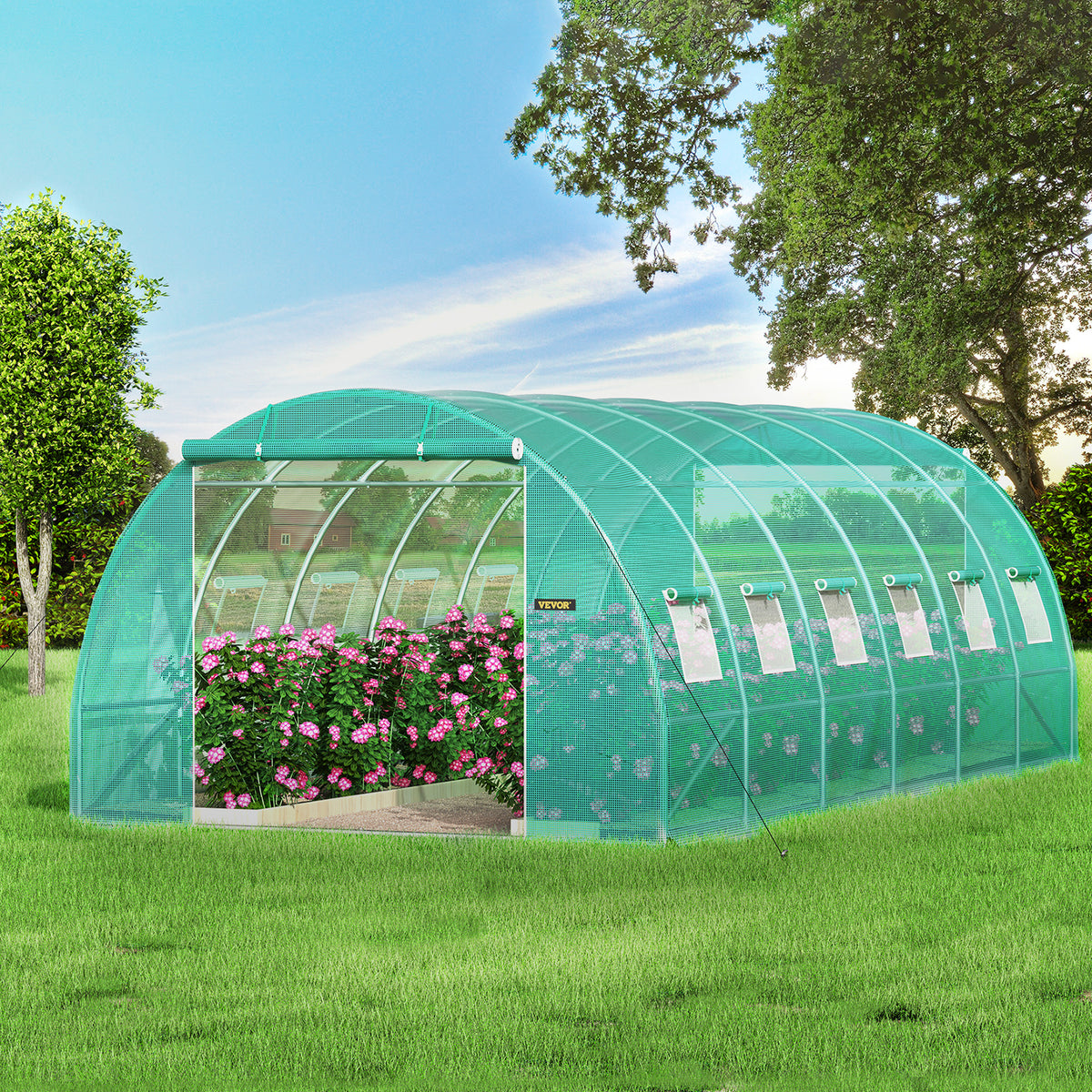 Walk-In Tunnel Greenhouse by VEVOR, 20 x 10 x 7 ft Plant Shelter with 12 Mesh Windows and Two Zippered Doors