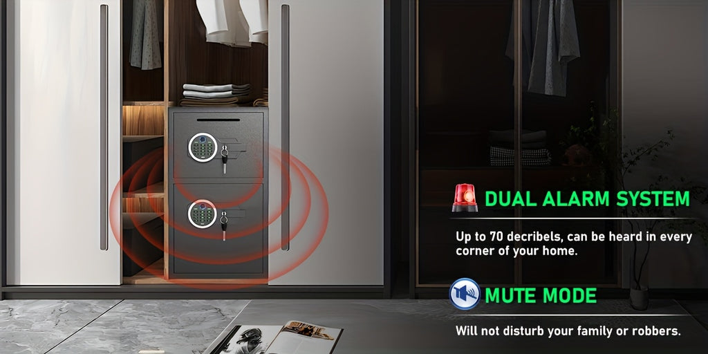 6.0 Cub Extra Large Heavy Duty Fireproof for home Safe Box with Biometric Fingerprint Lock, Backlit Keypad & Deposit Slot - Dual Alarm System, Digital Display, Metal Construction, Secure Cash & Valuables Storage for Home, Office