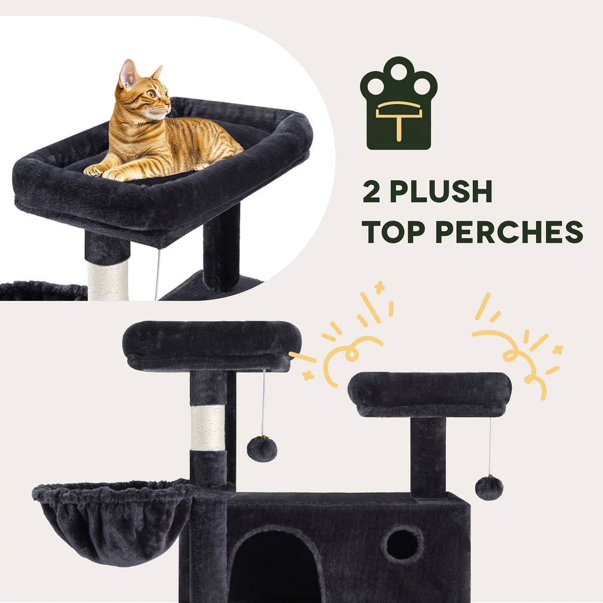 HOOMIC 81-Inch Multi-Level Tall Cat Tree for Indoor Cats/ Large Cat Tower with Plush Condo/ Hanging Hammock & Basket/ Comfortable Cat Perches/ Sisal Scratching Posts/ Sturdy Base/ Spacious Play House/ Pet Furniture/ Free Shipping