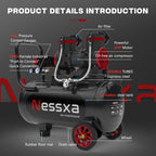 10 Gallon Ultra Quiet Air Compressor with Two Quick Couplers, 2HP 8.76 CFM at 115PSI Oil-Free Air Compressor Tank, 110V/60Hz, 70Db Air Compressor for Car Repair, Spray Painting, Woodwork Nailing