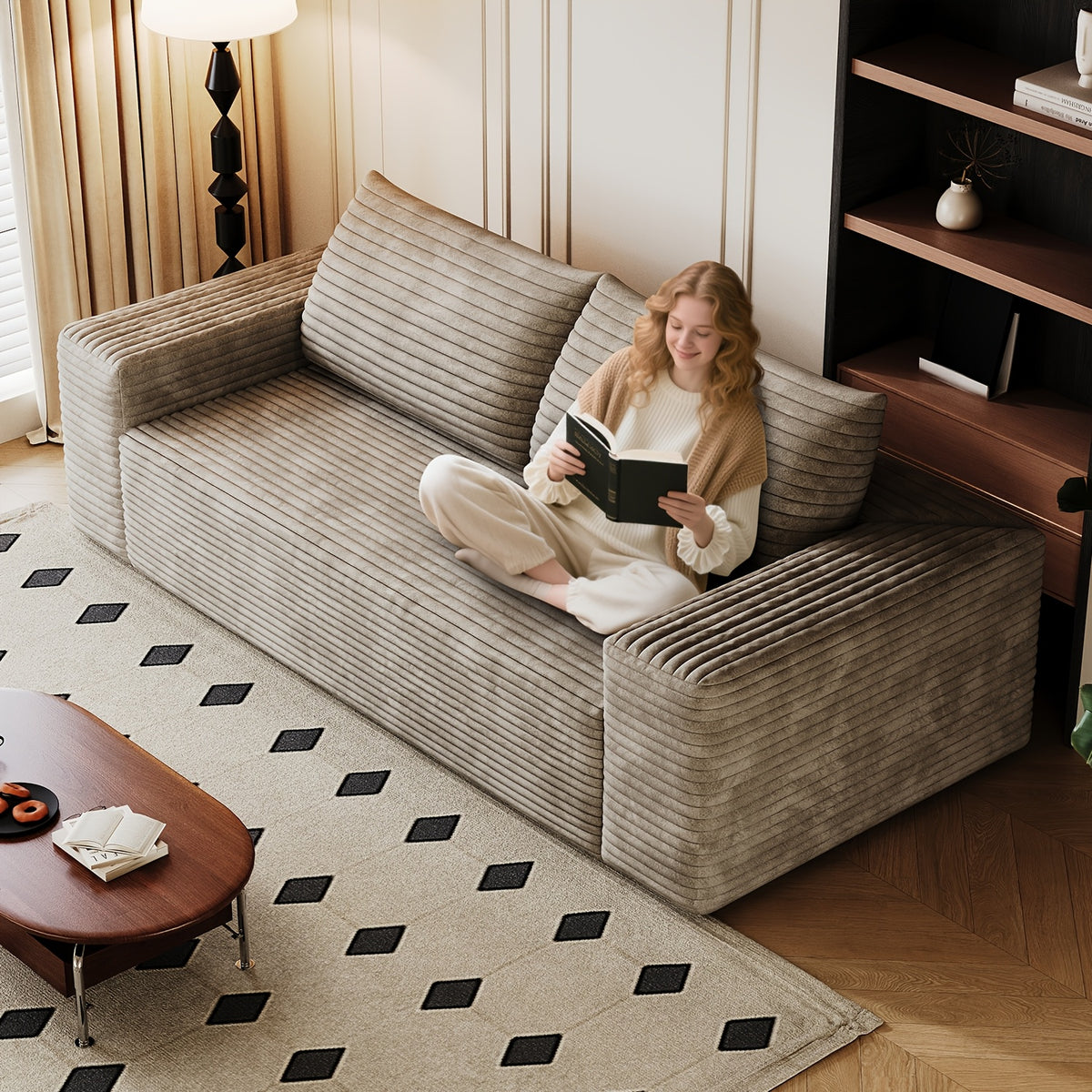 Boneless Sofas for Living Room, 71" Modern 2-Seater Sofa with Deep Seat, Comfy Cloud Sofa with Corduroy Fabric, No Assembly Couch, Loveseat Sofa for Bedroom, Dorm