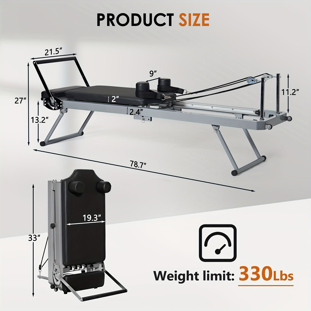 SogesPower Pilates Reformer Machine for Home Gym Workout, Foldable Pilates Equipment with High Strength Alloy Springs for Beginners, Up to 330lbs Weight Capacity