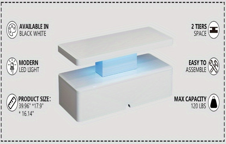 Modern LED Coffee Table for Living Rooms and Patios in Black or White with 16-Color Lighting