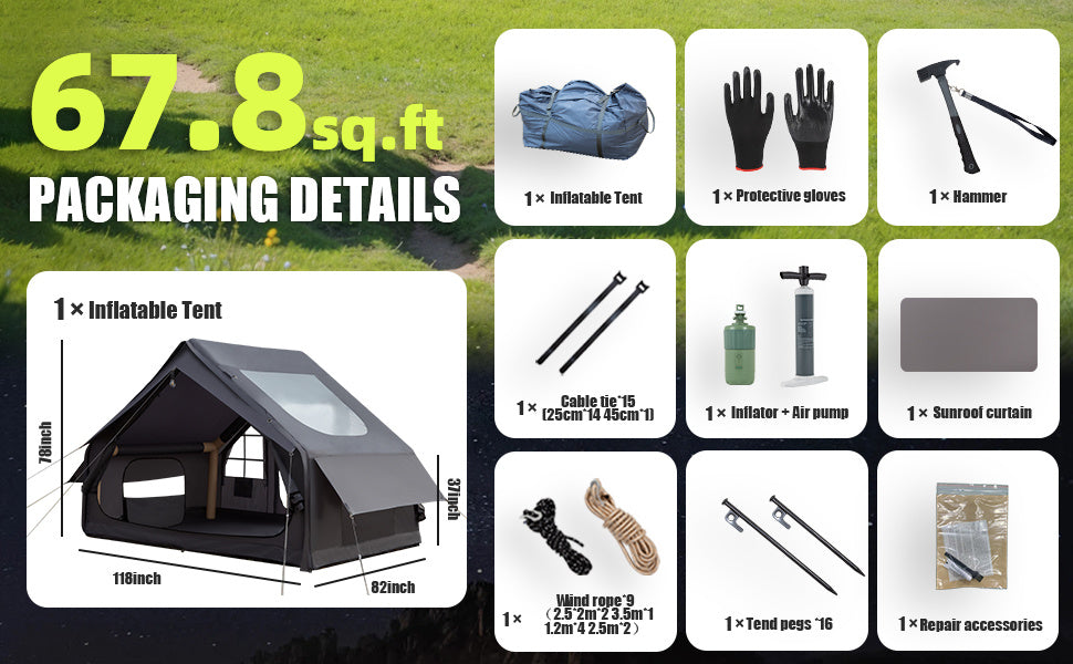 Inflatable Camping Tent, with Electric Air Pump, 4 Season Windproof, Clear Skylight & 420D Oxford, Air Tent with Mesh Windows/Doors