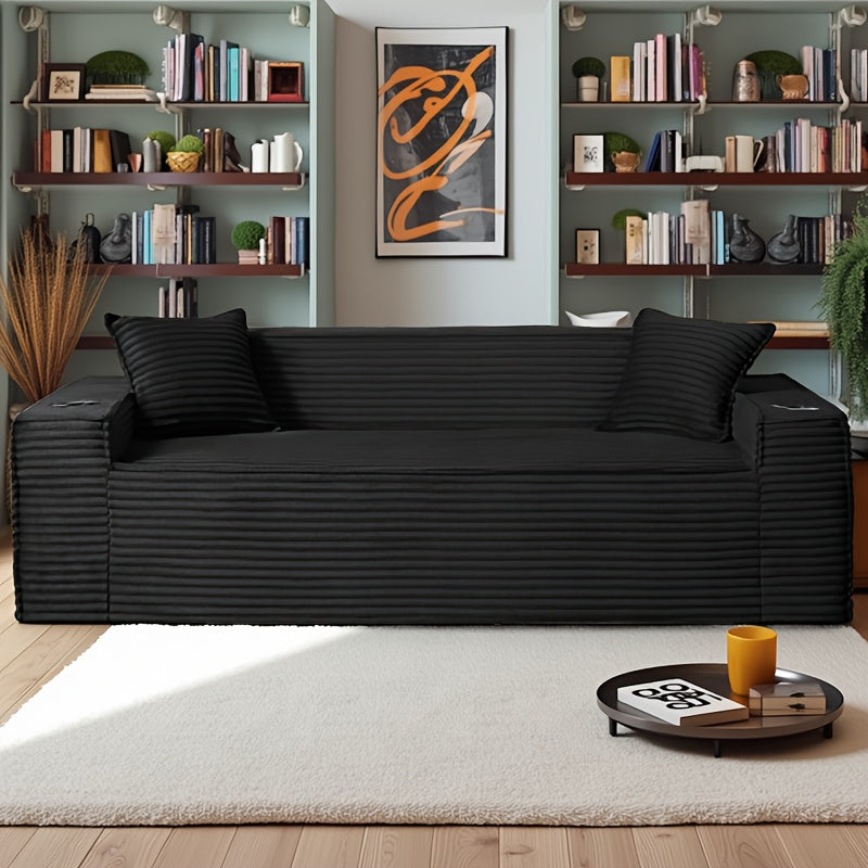43.3-80.7" Corduroy Living Room Sofa, 3 Setaser Deep Seat Couch With 3 Lumbar Pillows, Comfy Boneless Sofa Modern Compressed Couch For Bedroom, Office, Apartment