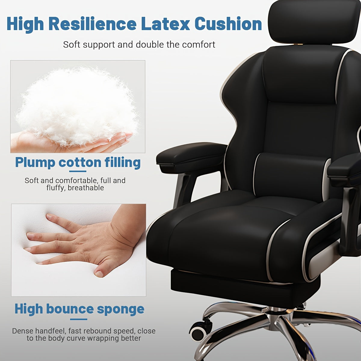 Ergonomic Adjustable Height Chairs with Cushions Armrest for Long Time Seating-High Office Chair with Footrest