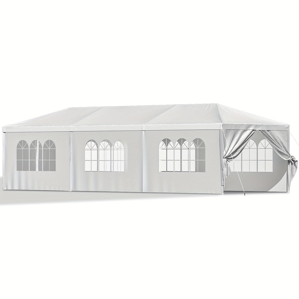 GUNJI 10x30ft Heavy Duty Canopy Steel Canopy Storage Shed, Portable Garage Party Tent, Portable Garage with Removable Sidewalls & Doors All-Season Tarp for Carport (White)