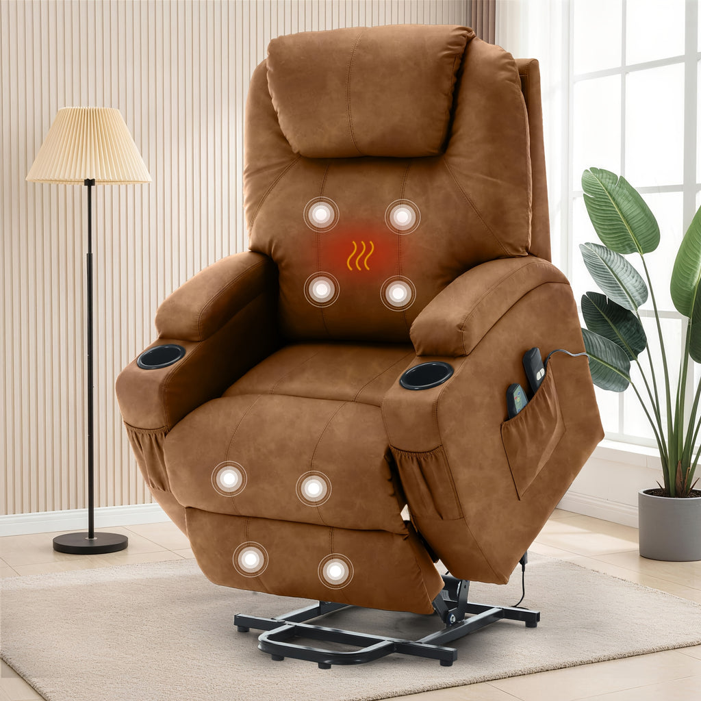 Living Room Massage Chair, Recliner With Heating Function, Adult Electric Lift Chair, Storage Side Pockets And Cup Holders, Medium-sized Leisure Chair, Comfortable PU Leather Material, Orange And Blue Are Technical Fabric