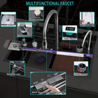 Kitchen Sink Double Waterfall Sink with LED Display with Cup Washer, Soap Dispenser, Waterfall Mixer, Worktop Controller, Etc. Workstation Kitchen Sink