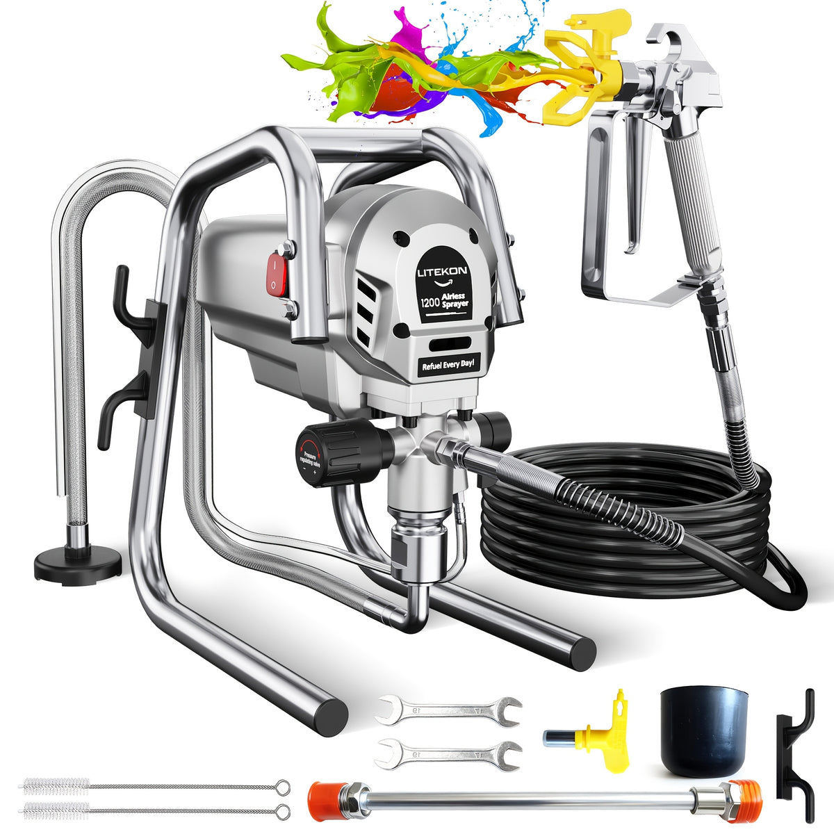 1200W Heavy-Duty Airless Paint Sprayer, Protable Paint Sprayer for House Painting, 3300PSI High Pressure & 40.58oz/Min Flow for Fast Painting, Up to 30% More Coverage with Less Overspray, for Walls, Furniture, Cabinets, Fence, Car Repair DIY