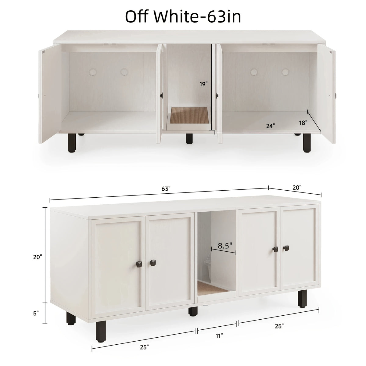 Cat Litter Box Enclosure for 2 Cats, Hidden Furniture with Scratch Pad and Double-Room Indoor Cat House