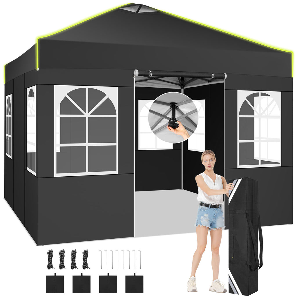 10x10ft One-Push Pop-Up Canopy Tent with 4 Removable Walls for Adjustable Outdoor Event Shelter