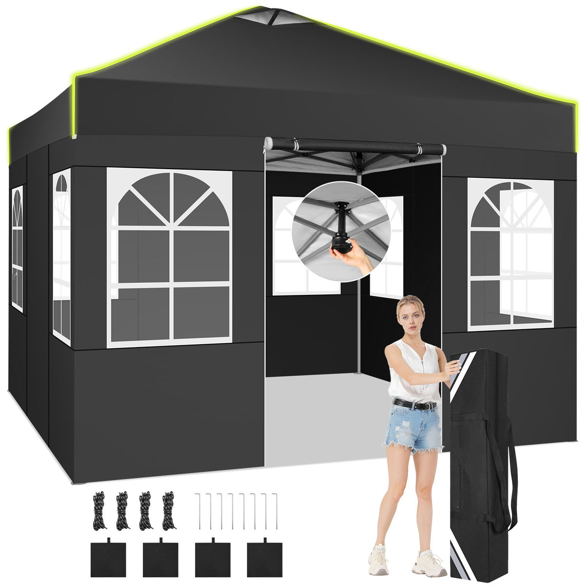10x10ft One-Push Pop-Up Canopy Tent with 4 Removable Walls for Adjustable Outdoor Event Shelter
