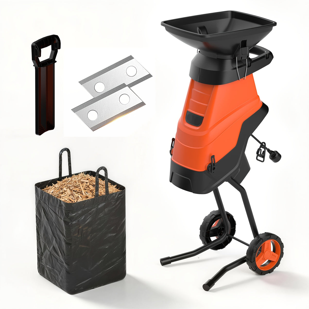 Maxlander 15-Amp Heavy-Duty Electric Wood Chipper, 11.89gal Corded Leaf Shredder, 1.75Inch Cutting Capacity, Corded Chipper With Collection Bag, Wood Chippers, Shredders, & Mulchers, Yard Waste Mulcher For Branches And Twigs
