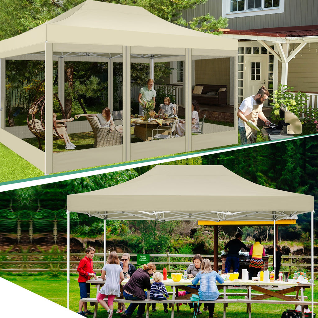 Hoteel 10x15 Heavy Duty Pop Up Canopy Tent with 4 Sidewalls, Commercial Gazebo Party Tent with Mosquito Netting Wall Easy Up Outdoor Instant Screen Tent for Backyard, Beach, Patio, Garden