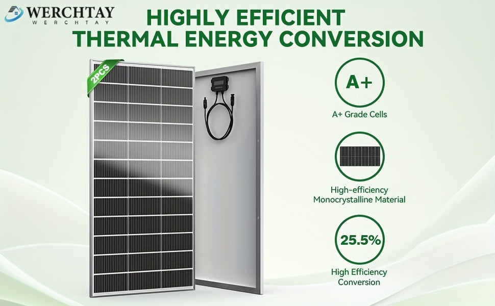 Werchtay 200W*2 Solar Panels, 25.5% 18BB High Efficiency Monocrystalline 2pcs 200W 12 Volt Solar Panels Systems Solar Module for Farm House Rooftop RV Caravan And Other Off-Grid System