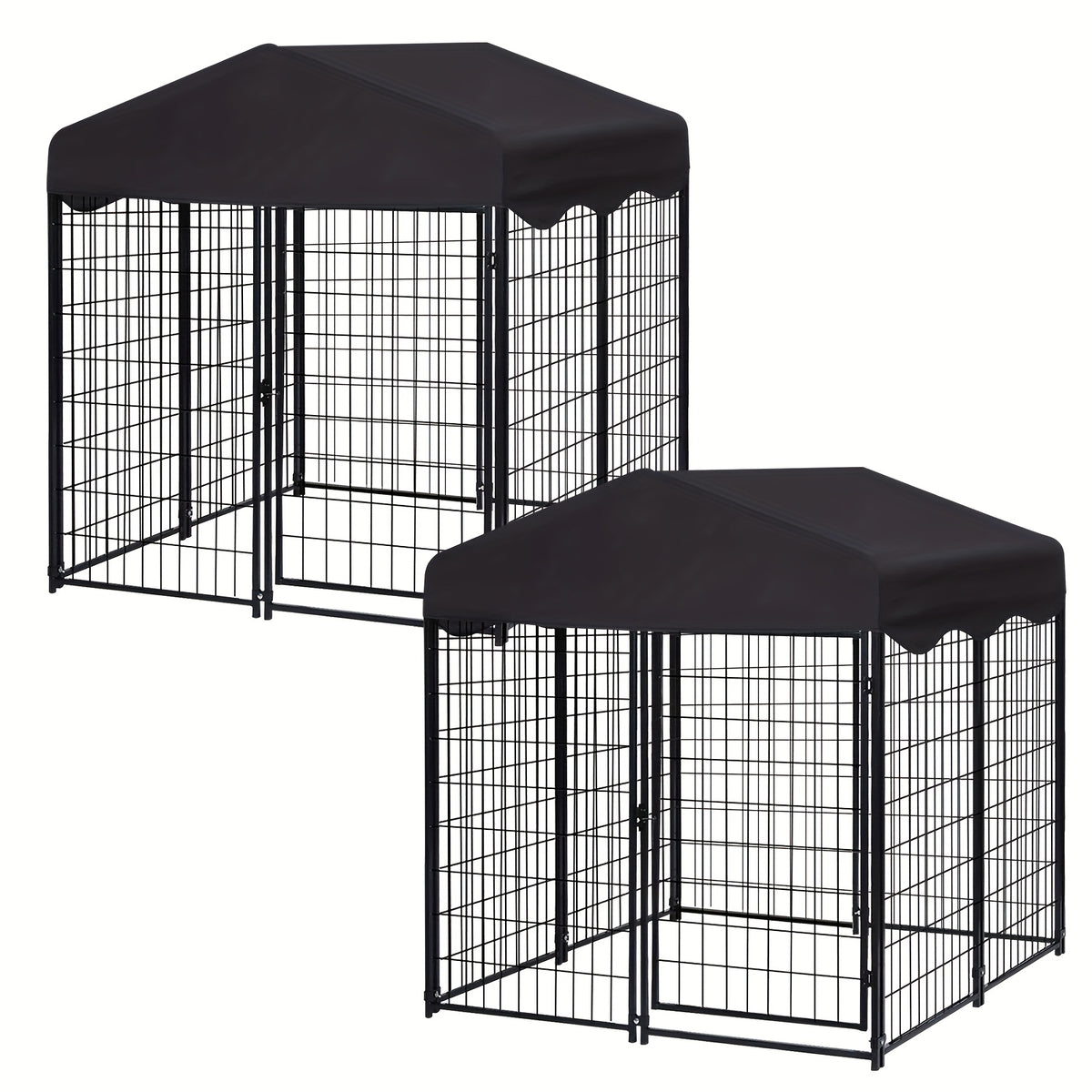 Outdoor Pet Enclosure for Dogs and Poultry, Stainless Steel Shelter with Canopy and Locking Gate
