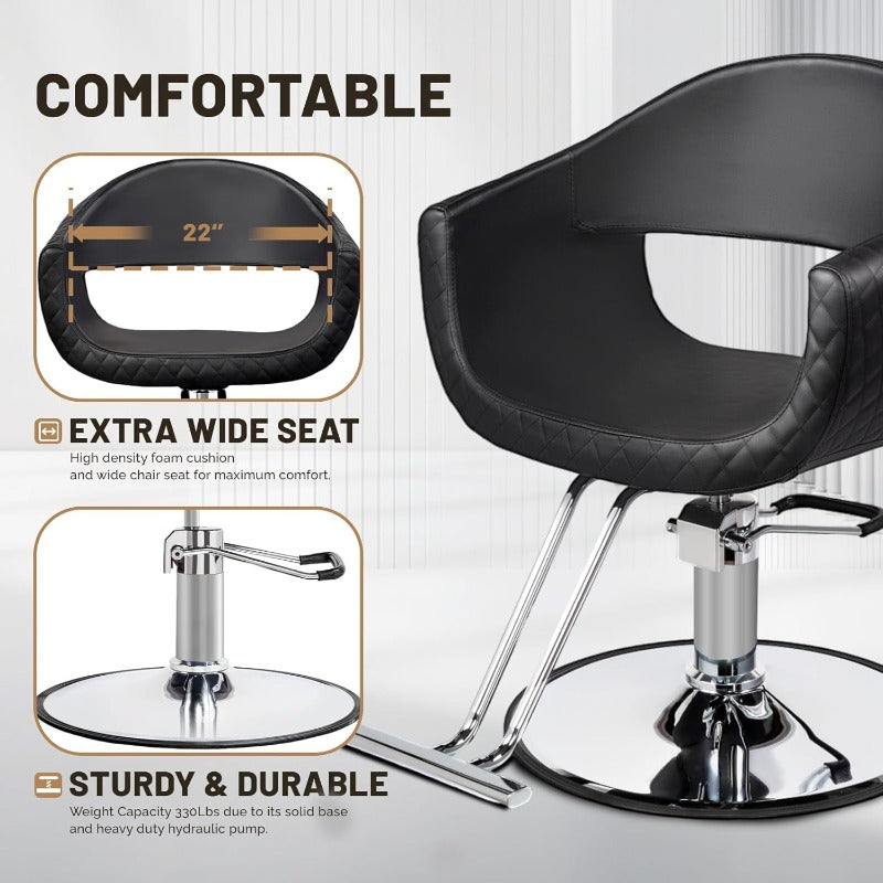 Heavy Duty Barber Chair with Hydraulic Lift - Professional Salon Styling Chair, 360° Swivel Base & Footrest, Manual Height Adjustment, Sturdy Construction for Salon, Spa, Home - Compatible with Hard Floors (Barber Shop, Beauty Parlor