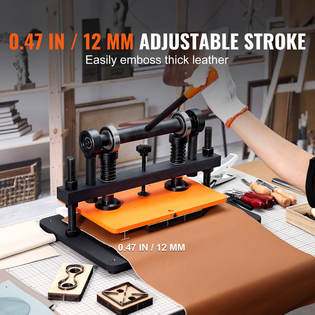 VEVOR Leather Cutting Machine, 10.2 x 4.7/10.2 x 5.9/14.2 x 10.2 in Embossing Plate Manual Die Cutter, 0.47 in Pressure Stroke Leather Embossing Machine, Dual Guide Shafts Die Cut Machine for Various of Materials