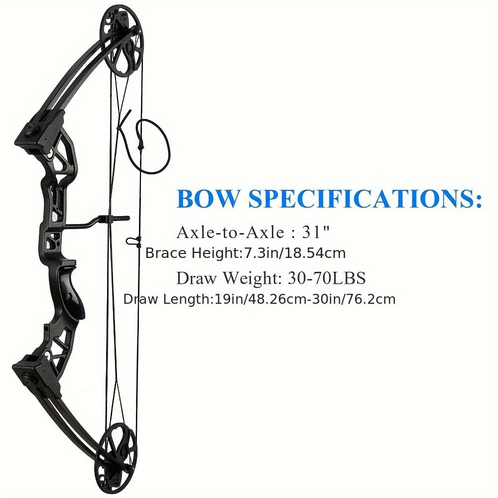 SF Archery Compound Bow Set, 30-70 Lbs Draw Weight Adjustable, 19"-30" Draw Length, Hunting Compound Bow Kit for Adults, Youth, Beginners, Outdoor Shooting, Right Hand