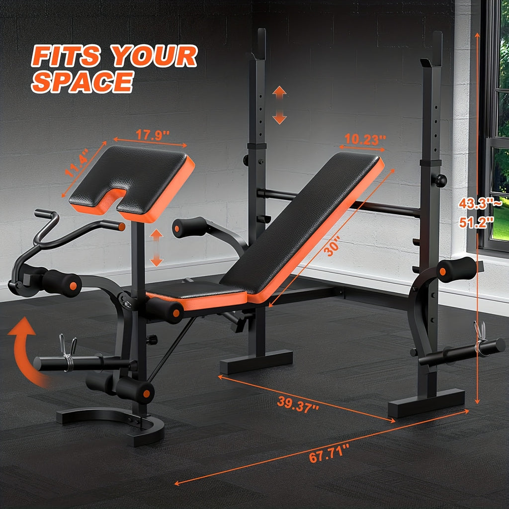 6-In-1 Heavy Duty Weight Bench Set with Adjustable Squat Rack, Leg Developer, And Preacher Curl Pad | Professional & Foldable for Full Body Workout | 600Lbs Capacity for Strength Training