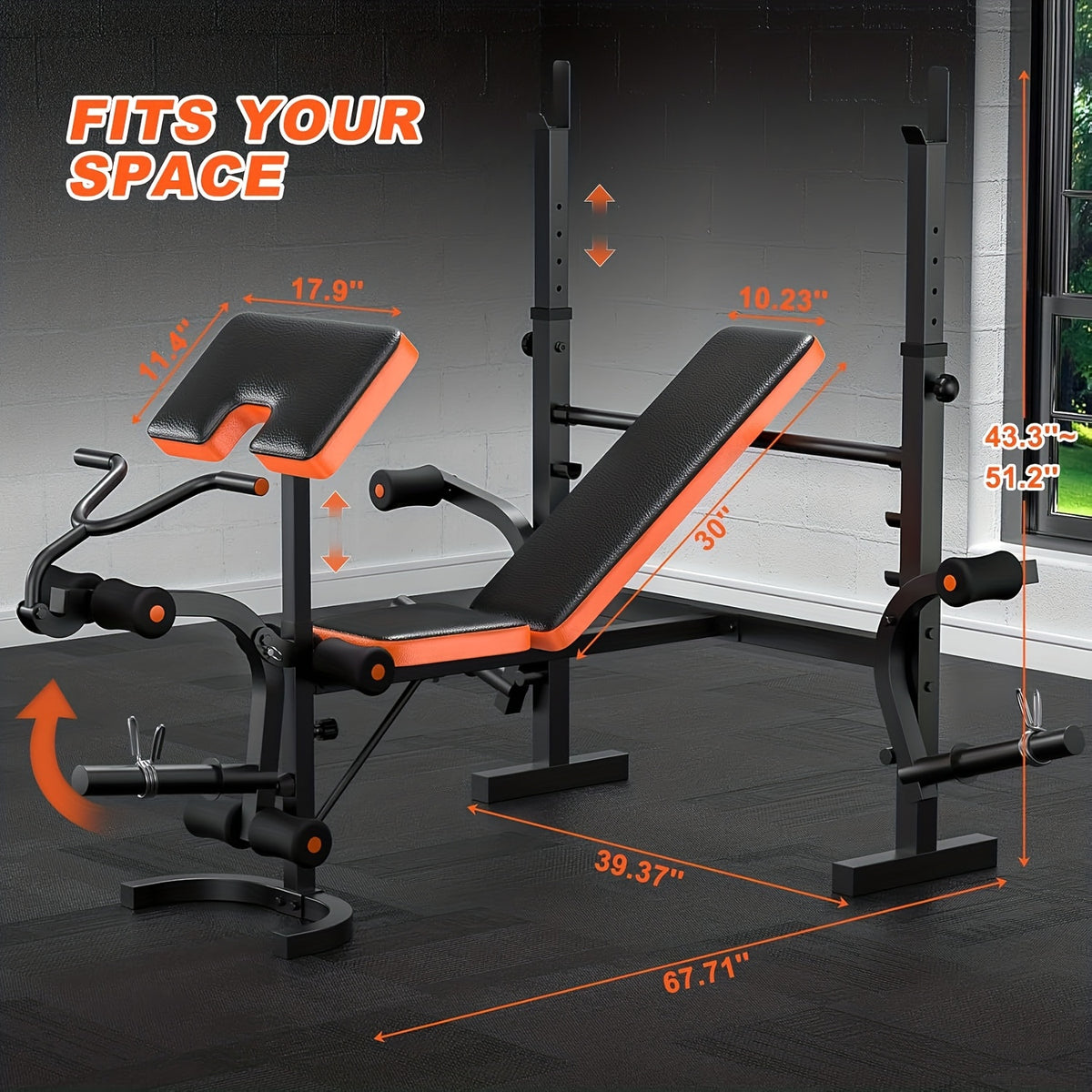 6-In-1 Heavy Duty Weight Bench Set with Adjustable Squat Rack, Leg Developer, And Preacher Curl Pad | Professional & Foldable for Full Body Workout | 600Lbs Capacity for Strength Training