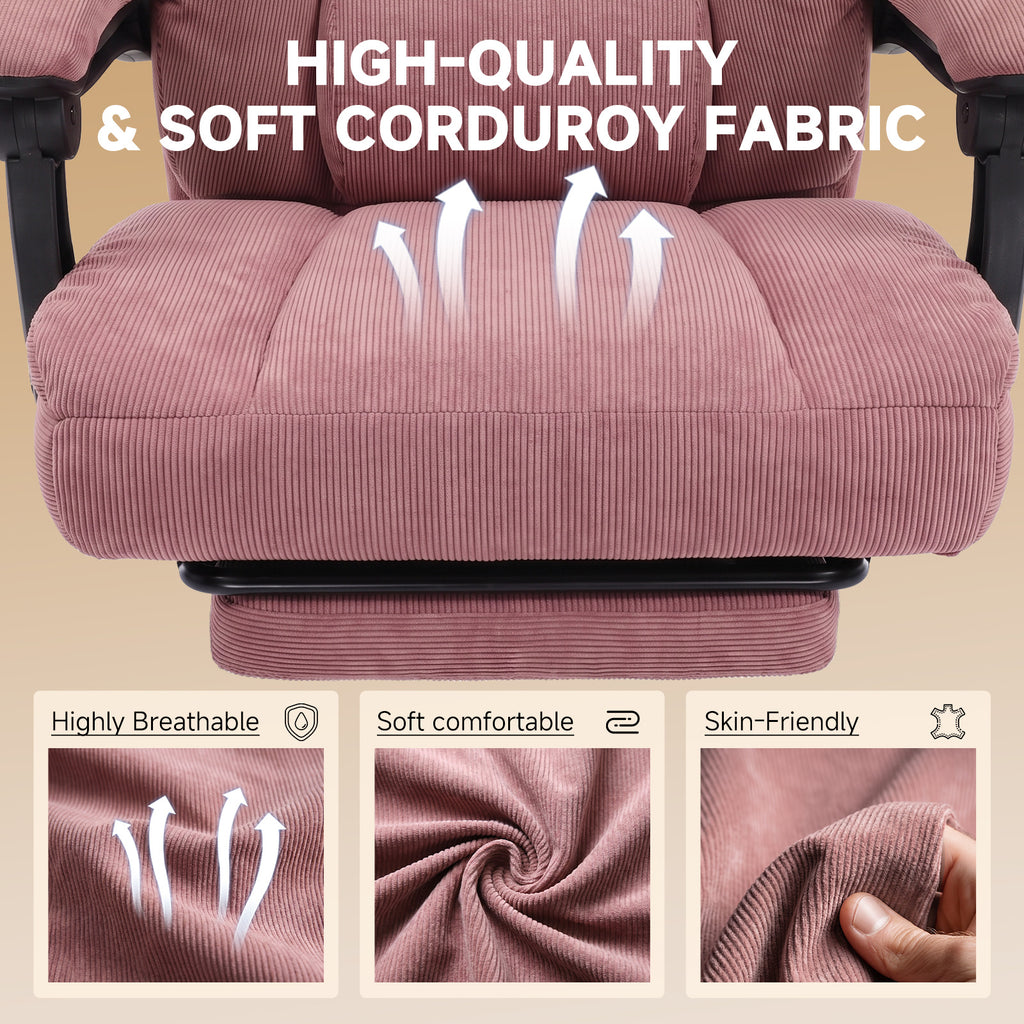 Ergonomic High Back Office Chair with Linkage Widened Armrest, Big&Tall Executive Office Chair, Gaming Chair, Thick Pocket Spring Wide Seated Cushion, Desk Chair with Retractable Footrest for Adults, Faux Leather/Corduroy/Fabric, OC-305