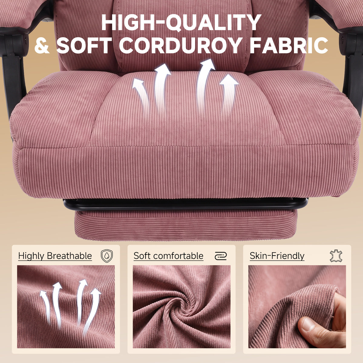 Ergonomic High Back Office Chair with Linkage Widened Armrest, Big&Tall Executive Office Chair, Gaming Chair, Thick Pocket Spring Wide Seated Cushion, Desk Chair with Retractable Footrest for Adults, Faux Leather/Corduroy/Fabric, OC-305
