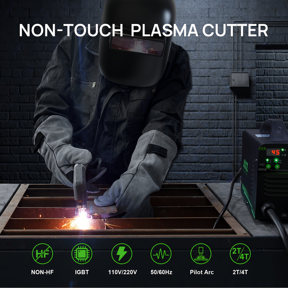 (Each Accessory Is Sold Separately) The AIXZ AIC45II Plasma Cutter Features Non-contact And Non-high-frequency Arc Ignition. It Is A 110V Digital Display Portable Metal Cutting Machine with 2T/4T Functions. The Fourth Option "supplies" Refers