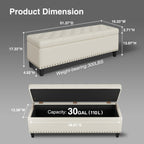 51-Inch Storage Ottoman Bench, Upholstered End of Bed Ottoman Bench with Storage and Seating, Large Faux Leather Bench for Foot Rest in Bedroom, Living Room, Entryway, Hallway